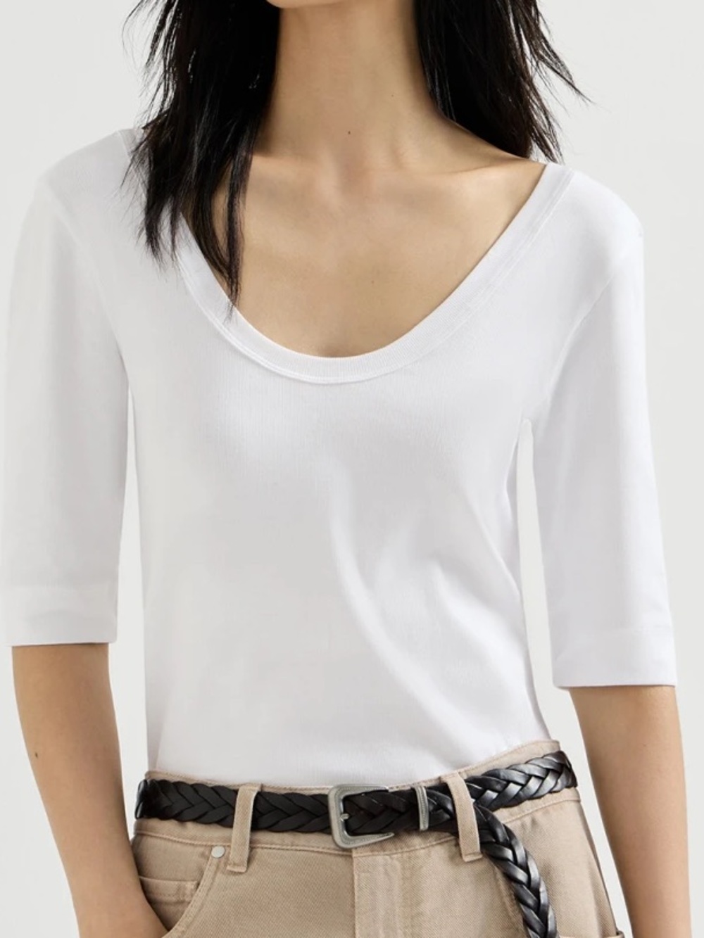 Brunello Cucinelli Stretch cotton ribbed jersey T-shirt with monili